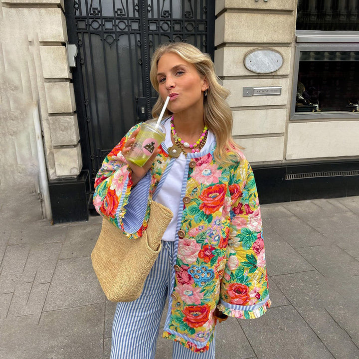 Trendy Print Żakiet Damski - Eva-Kwiaty-XS-Trend Polska