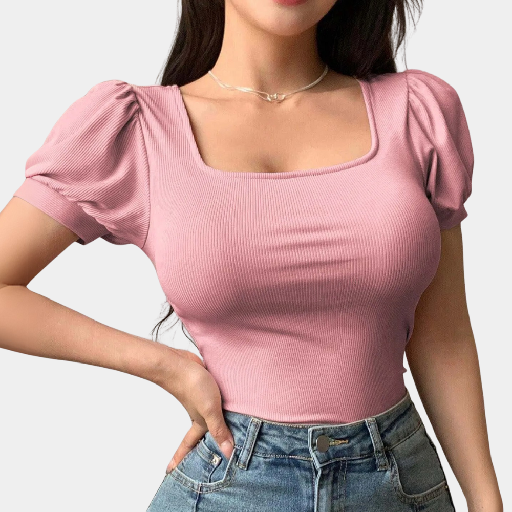 Trendy Różowa Bluzka Damska z Kwadratowym Dekoltem - Celeste-XS-Trend Polska