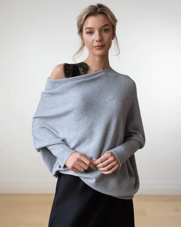 Trendy sweter na jedno ramię dla kobiet - Livia-Jasnoszary-S-Trend Polska
