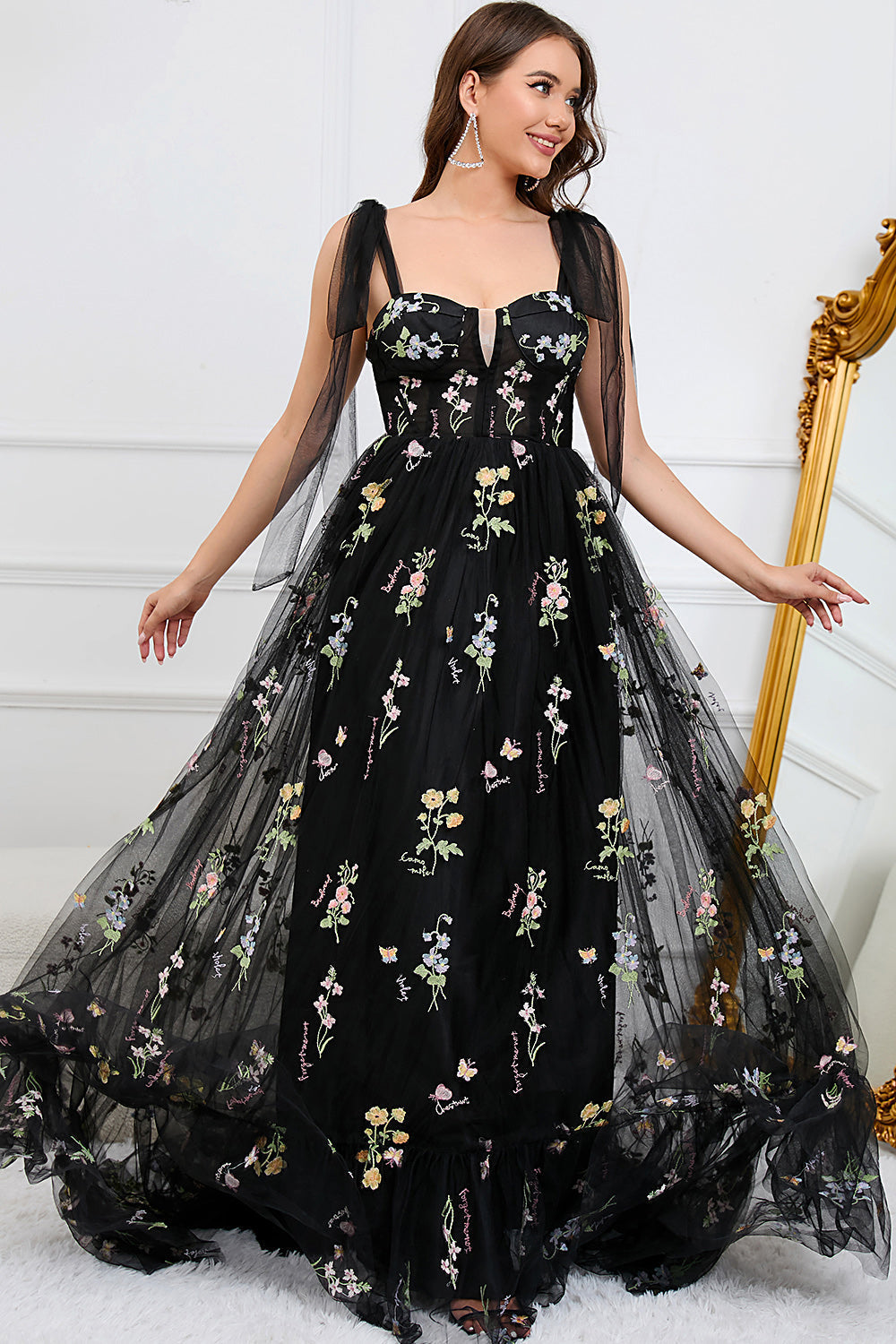 Trendy Tule A-Lijn Sukienka Wieczorowa - Isabella-Czarny-EU32-Trend Polska