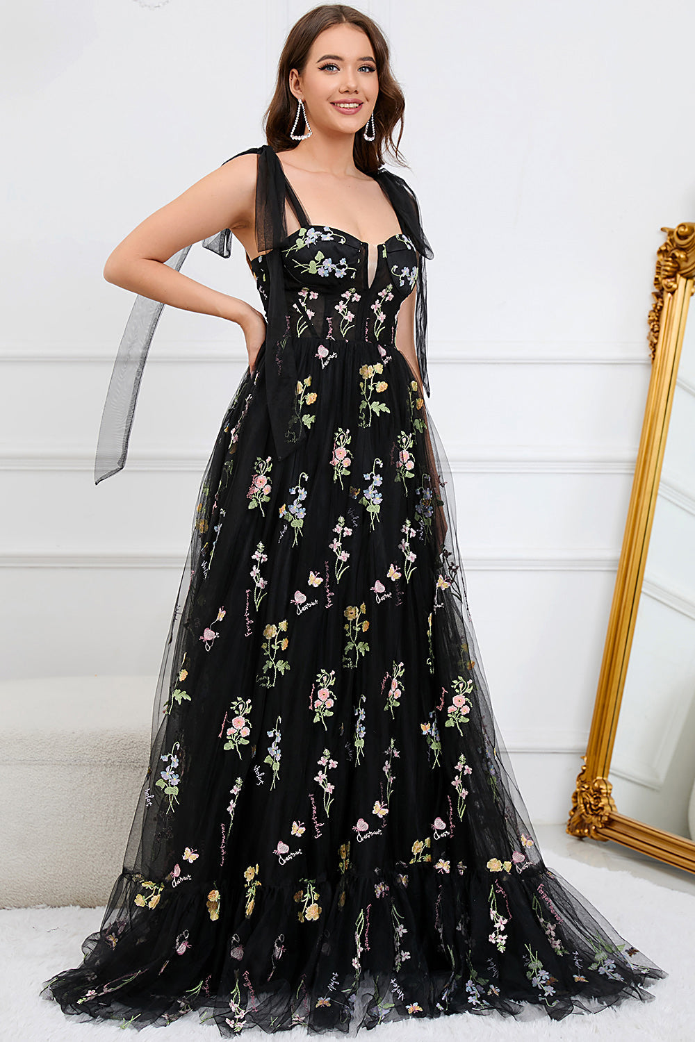 Trendy Tule A-Lijn Sukienka Wieczorowa - Isabella-Czarny-EU32-Trend Polska