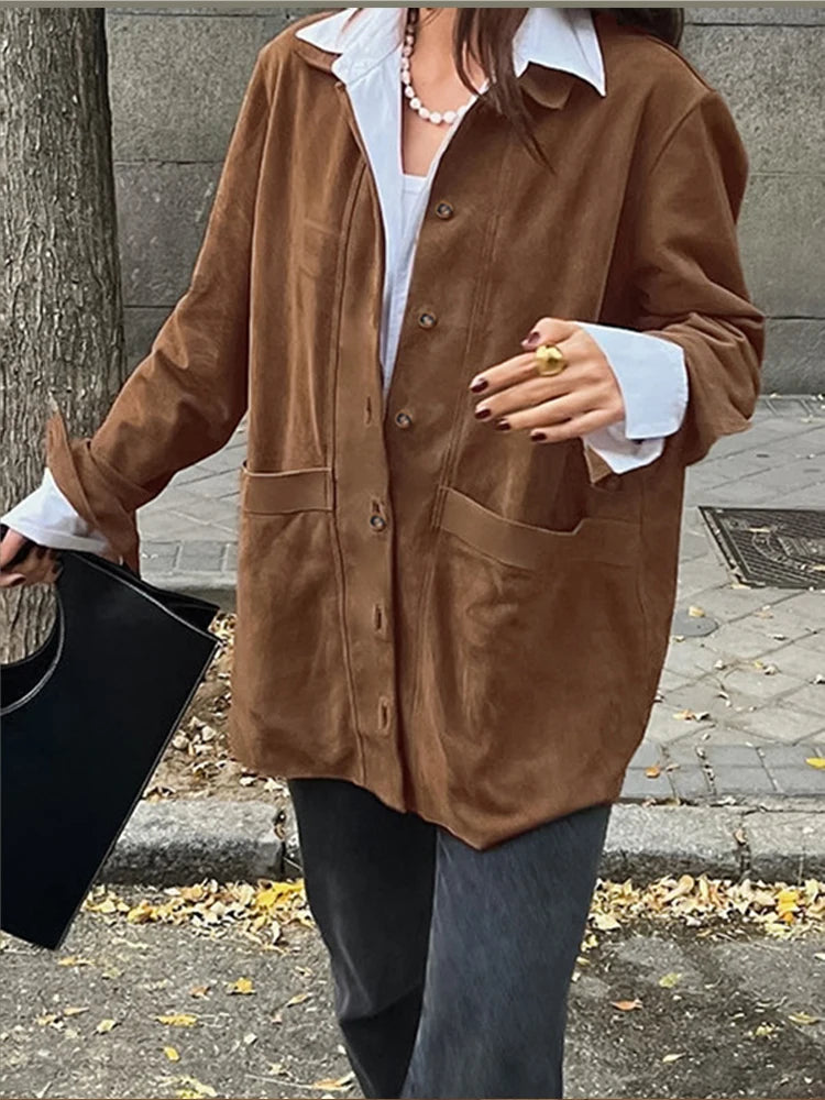 Trendy Wełniany Płaszczyk Damski - Anna-Brązowy-M-Trend Polska
