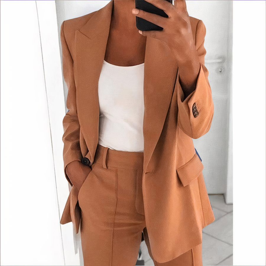 Trendy żakiet i spodnie dla kobiet - Sanne-Khaki-S-Trend Polska