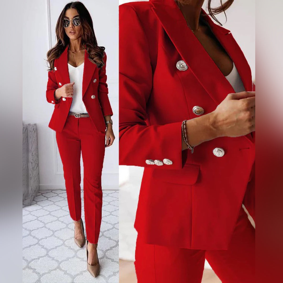 Trendy Żakiet i Spodnie Zestaw - Isabella-Czerwony-S-Trend Polska