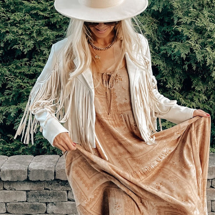 Trendy zamszowa damska kurtka z frędzlami - Isabella-Czarny-S-Trend Polska