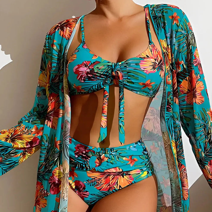Trójczęściowy zestaw bikini z wysokim stanem – Yara-Niebieski-S-Trend Polska