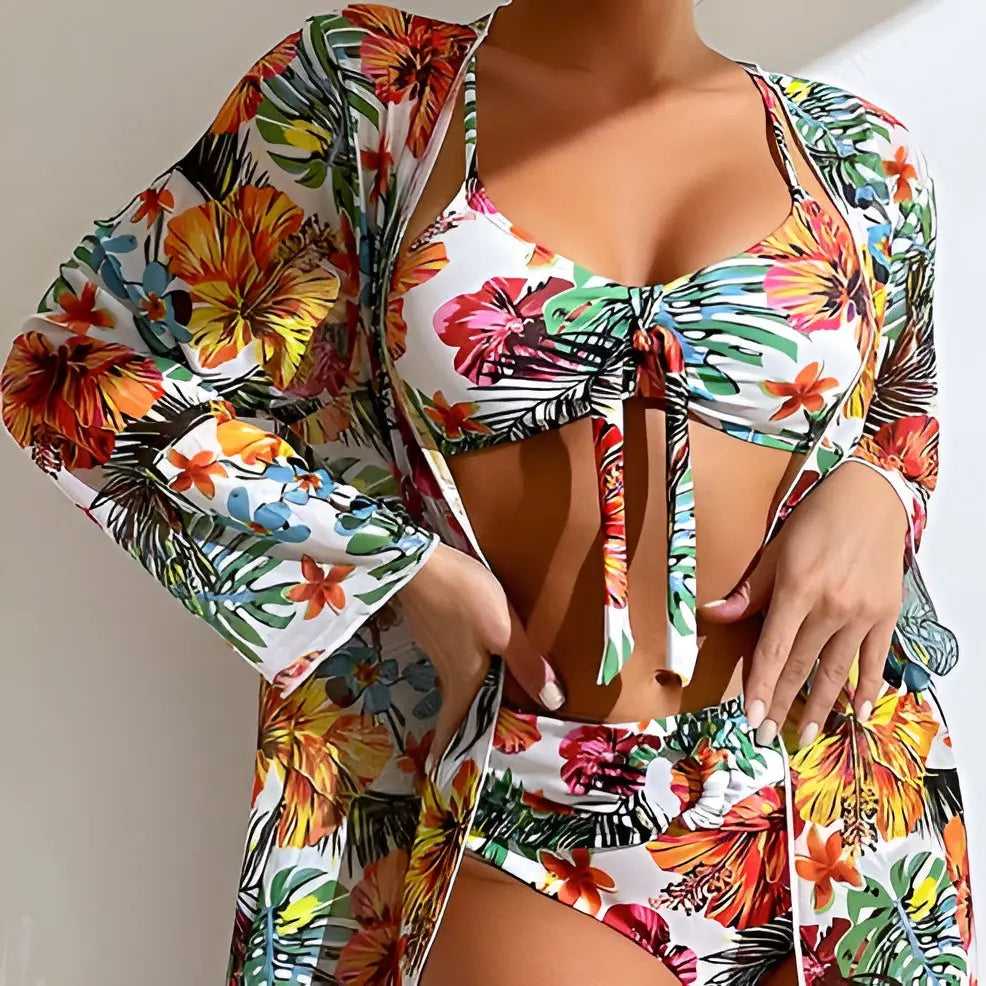 Trójczęściowy zestaw bikini z wysokim stanem – Yara-Biały-S-Trend Polska