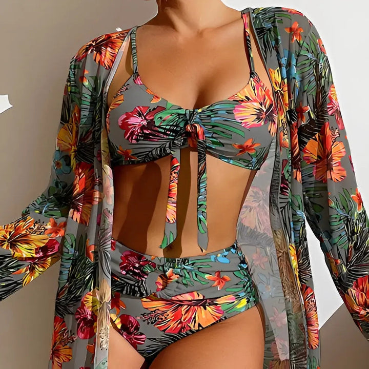 Trójczęściowy zestaw bikini z wysokim stanem – Yara-Biały-S-Trend Polska