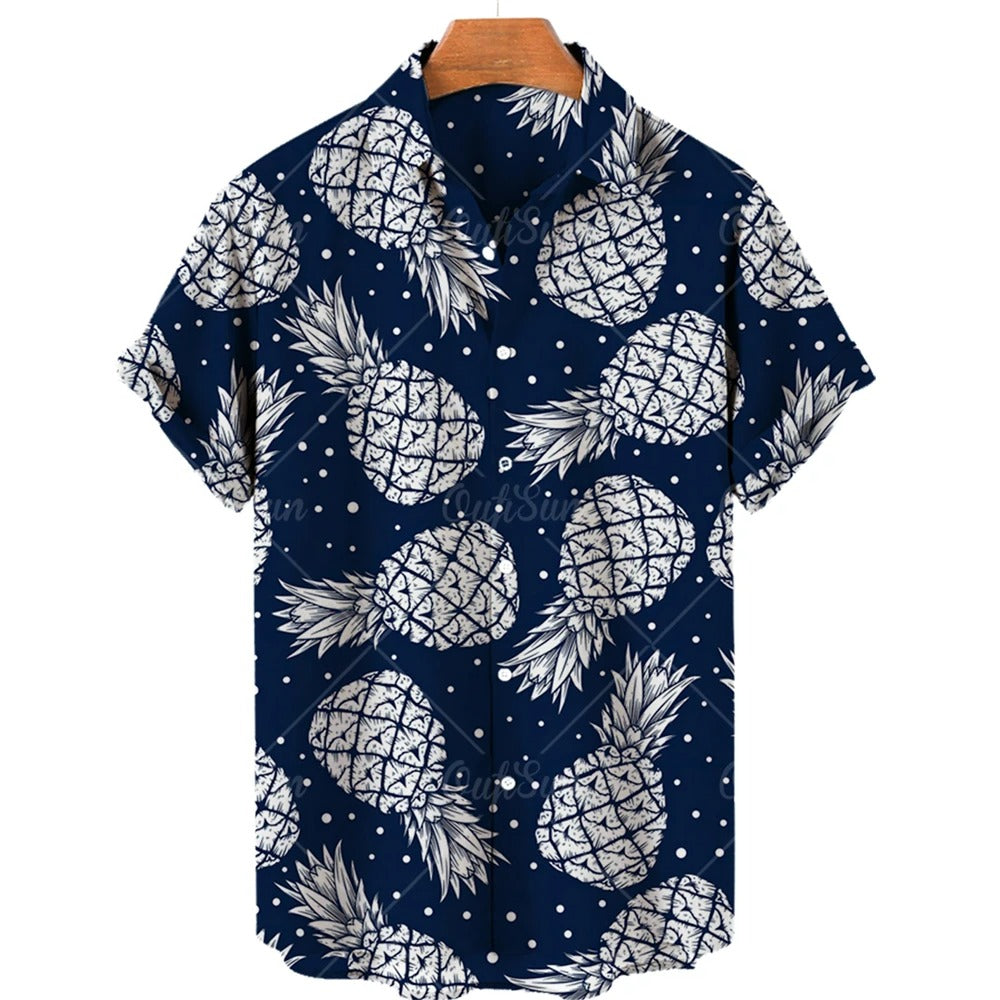 Tropikalna koszula Hawaii z krótkim rękawem – Mateo-Ciemnoniebieski Biały Ananas-S-Trend Polska