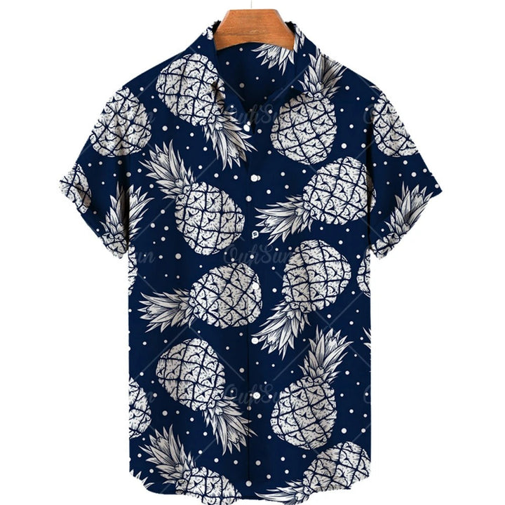 Tropikalna koszula Hawaii z krótkim rękawem – Mateo-Ciemnoniebieski Biały Ananas-S-Trend Polska