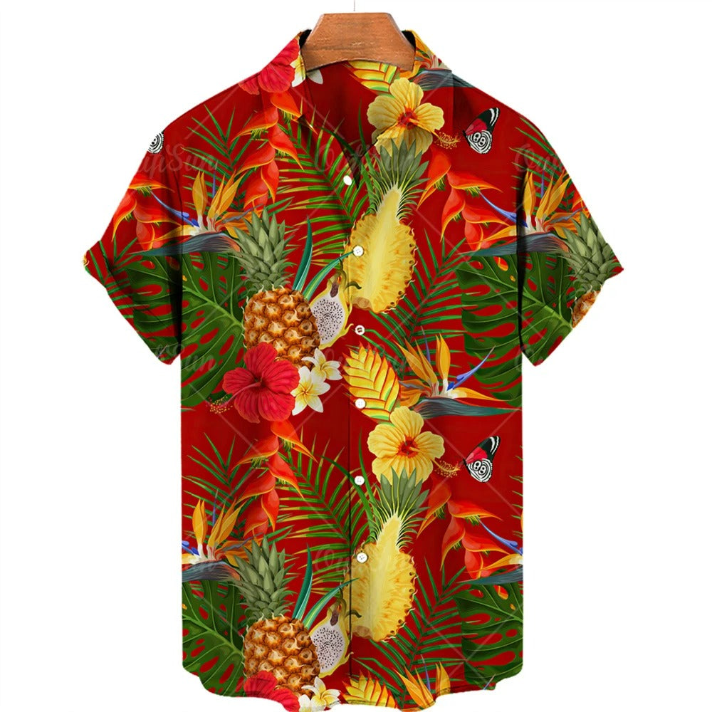 Tropikalna koszula Hawaii z krótkim rękawem – Mateo-Czerwony Ananas-S-Trend Polska