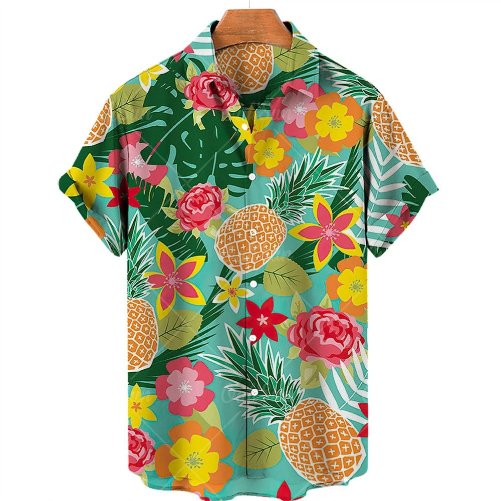 Tropikalna koszula Hawaii z krótkim rękawem – Mateo-Zielony Ananas-S-Trend Polska