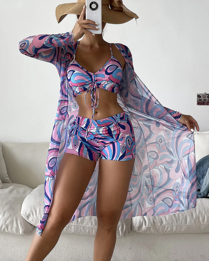 Trzyczęściowy zestaw bikini z wysokim stanem i narzutką – Marisse-Różowy-S-Trend Polska