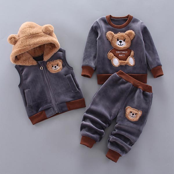 Trzyczęściowy zestaw dla niemowląt i małych dzieci z motywem misia – BearHugs-Niebieski-6-9 Miesięcy (68-74 cm)-Trend Polska