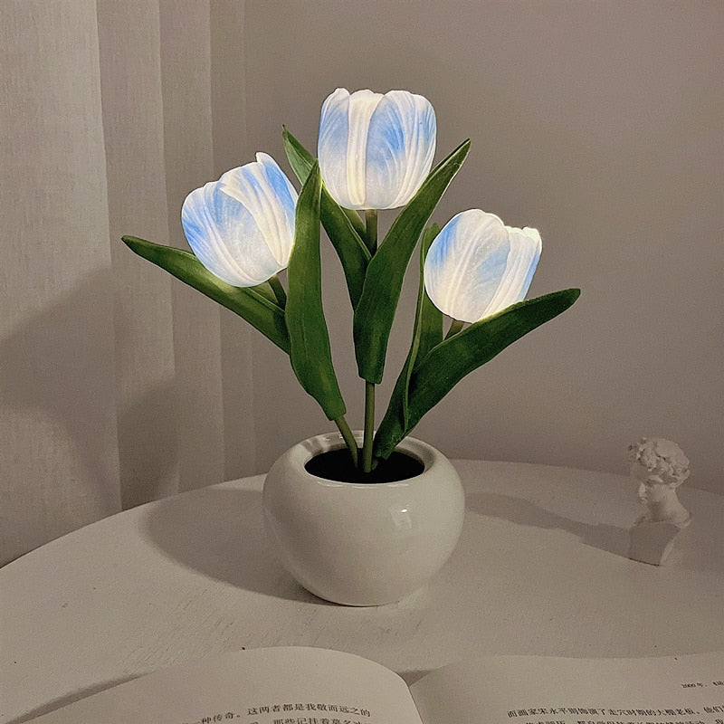 Tulipanowa lampka nocna - LumiTulip-3 Niebieskie-Baterie-Trend Polska