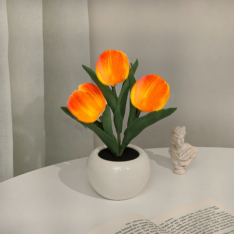 Tulipanowa lampka nocna - LumiTulip-3 Pomarańczowe-Baterie-Trend Polska
