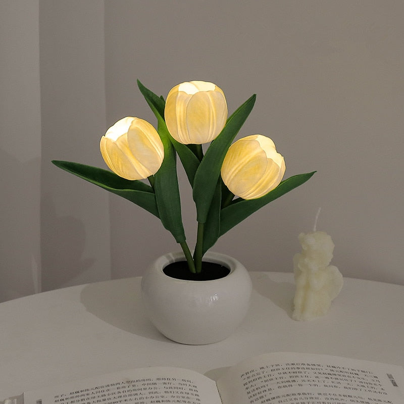 Tulipanowa lampka nocna - LumiTulip-3 Żółte-Baterie-Trend Polska