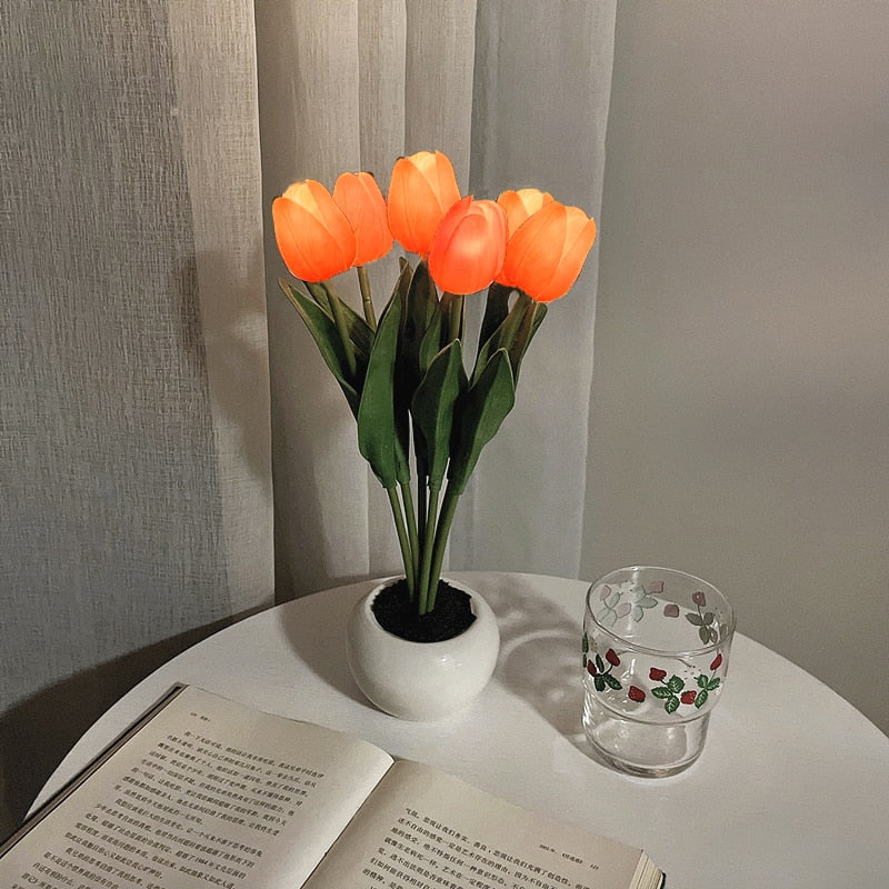 Tulipanowa lampka nocna - LumiTulip-6 Pomarańczowy-Baterie-Trend Polska