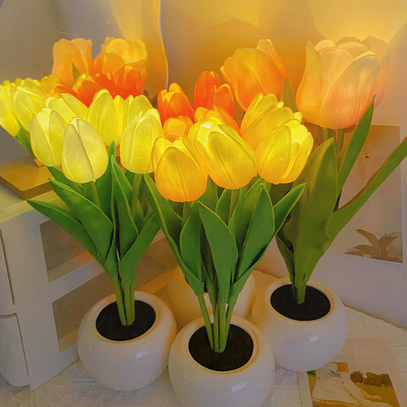 Tulipanowa lampka nocna - LumiTulip-3 Pomarańczowe-Baterie-Trend Polska