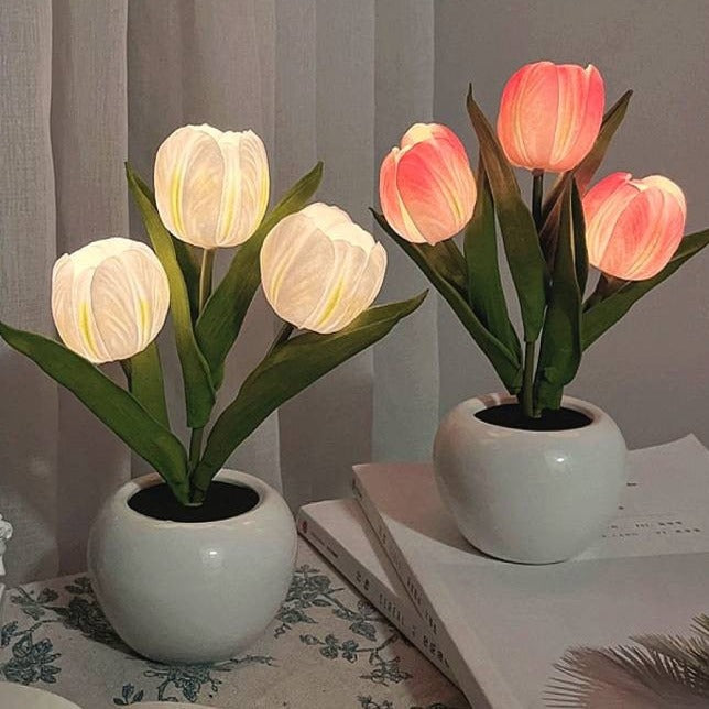 Tulipanowa lampka nocna - LumiTulip-3 Pomarańczowe-Baterie-Trend Polska