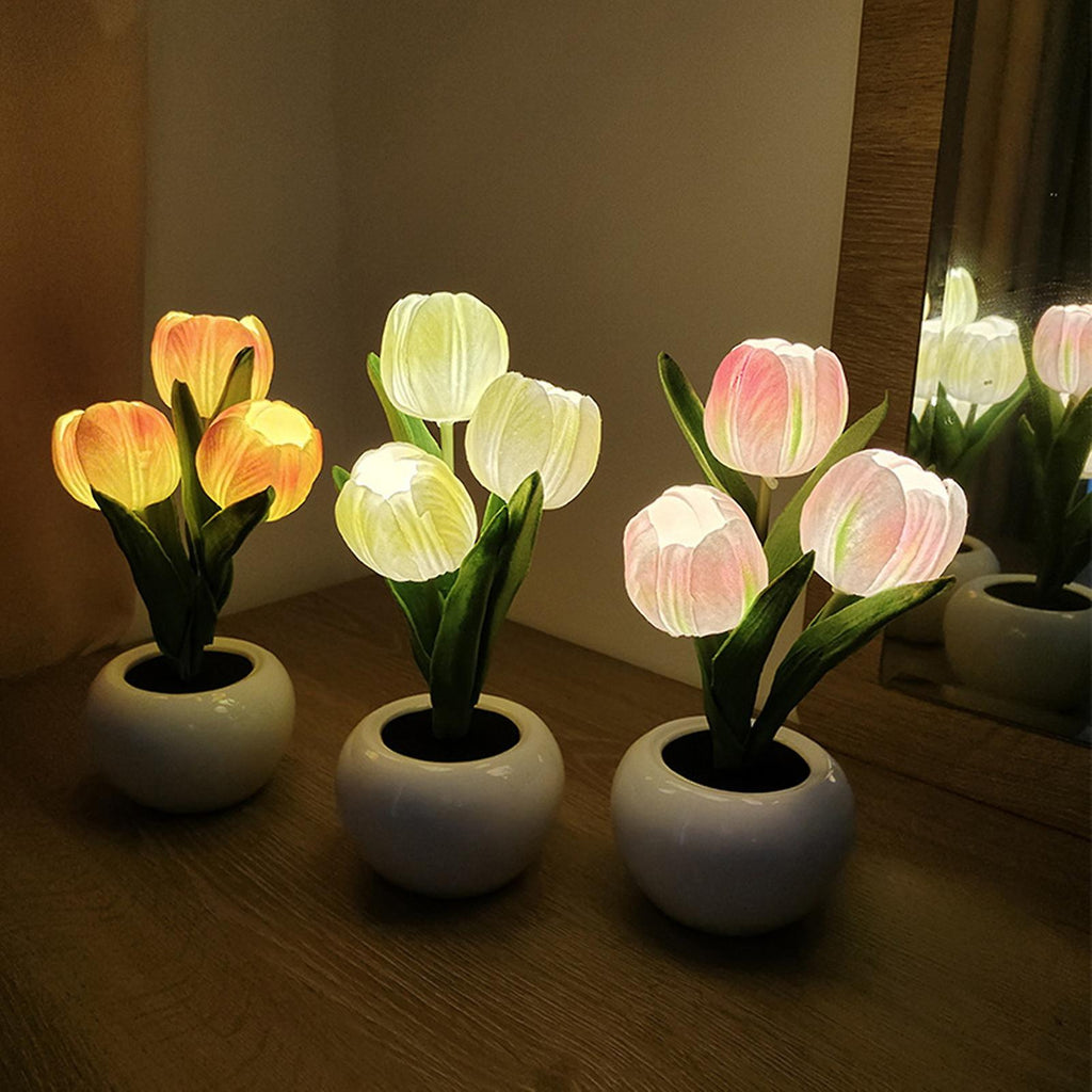 Tulipanowa lampka nocna - LumiTulip-3 Pomarańczowe-Baterie-Trend Polska