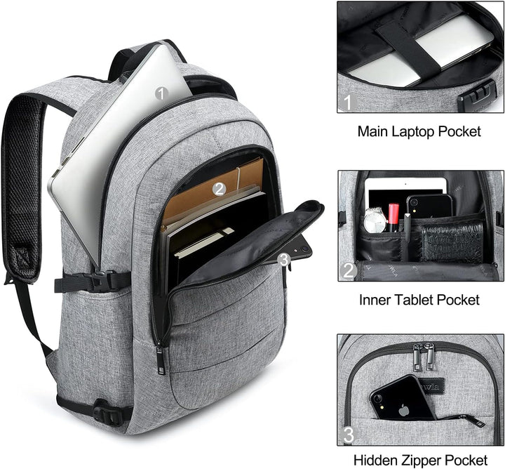 Ekstra duża plecak przeciwkradzieżowy na laptopa i podróże z portem USB – 30-50L