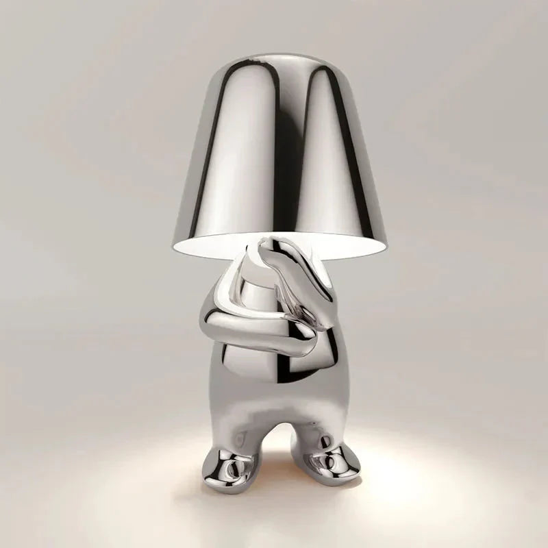 Unikalna i Nastrojowa Lampa Stołowa - GlowCraft-Hugo-Lamp - Srebrny-Trend Polska