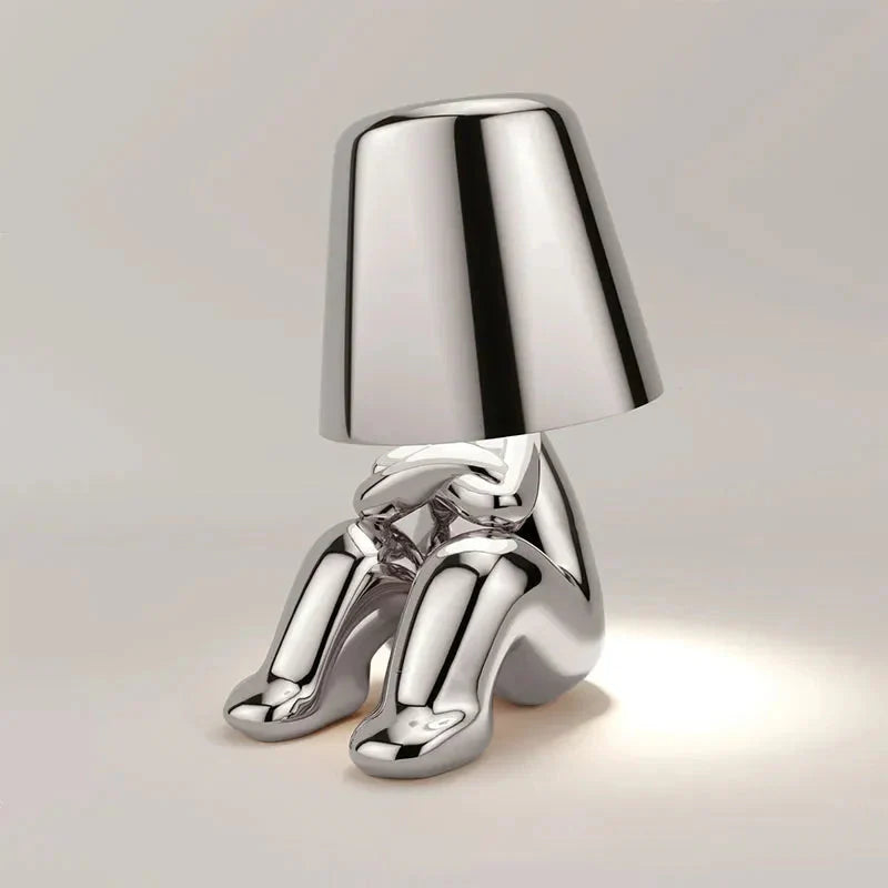 Unikalna i Nastrojowa Lampa Stołowa - GlowCraft-Hugo-Lamp - Srebrny-Trend Polska