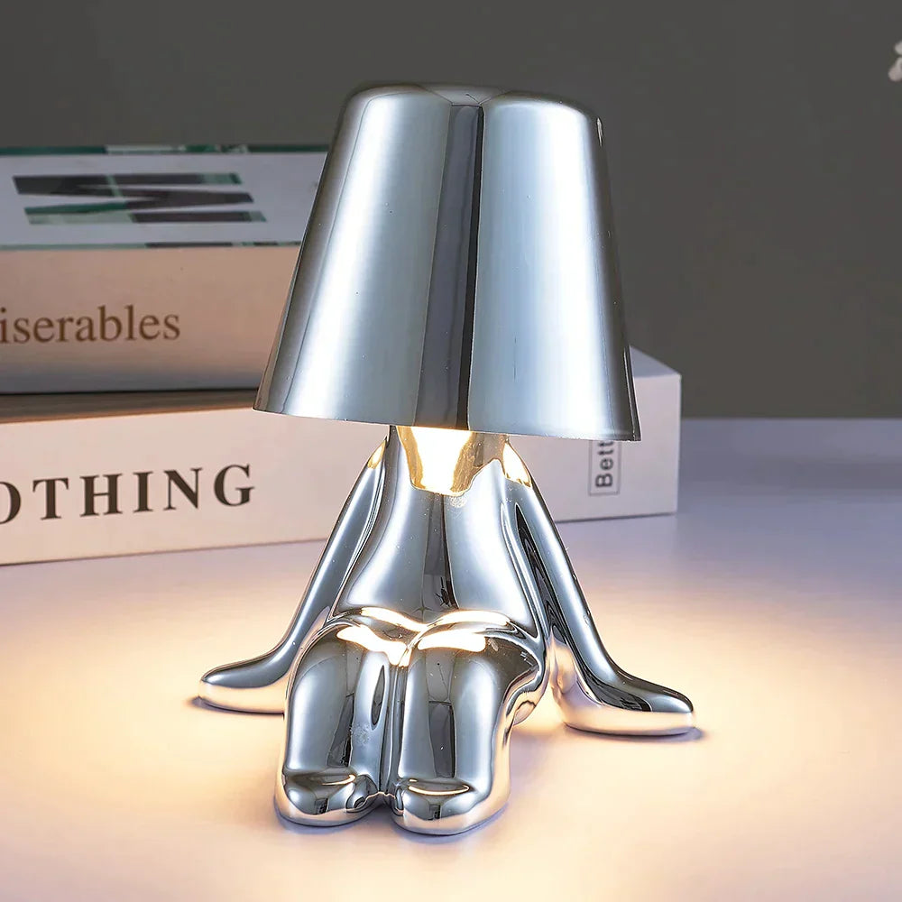 Unikalna i Nastrojowa Lampa Stołowa - GlowCraft-Hugo-Lamp - Srebrny-Trend Polska