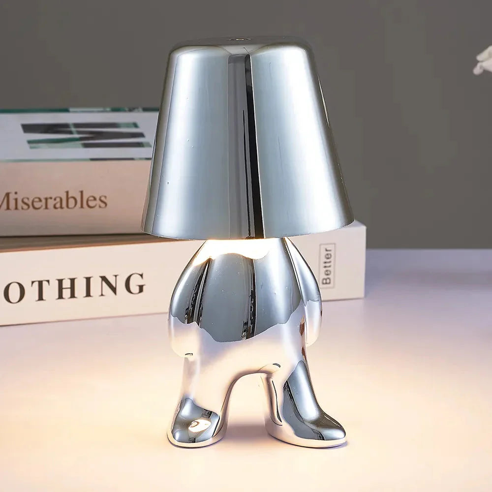 Unikalna i Nastrojowa Lampa Stołowa - GlowCraft-Hugo-Lamp - Srebrny-Trend Polska