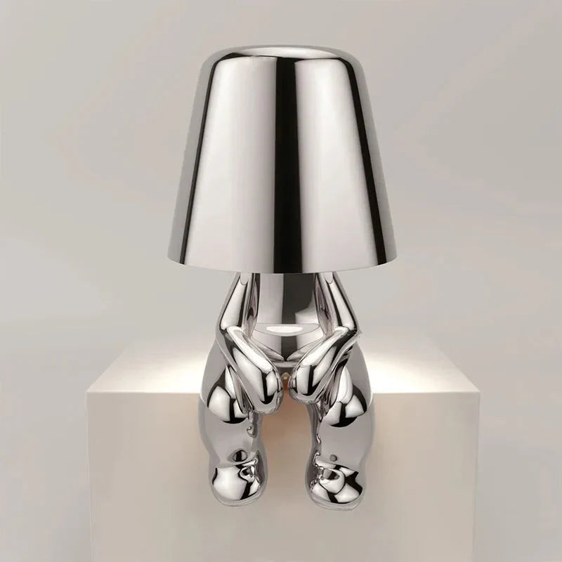 Unikalna i Nastrojowa Lampa Stołowa - GlowCraft-Hugo-Lamp - Srebrny-Trend Polska