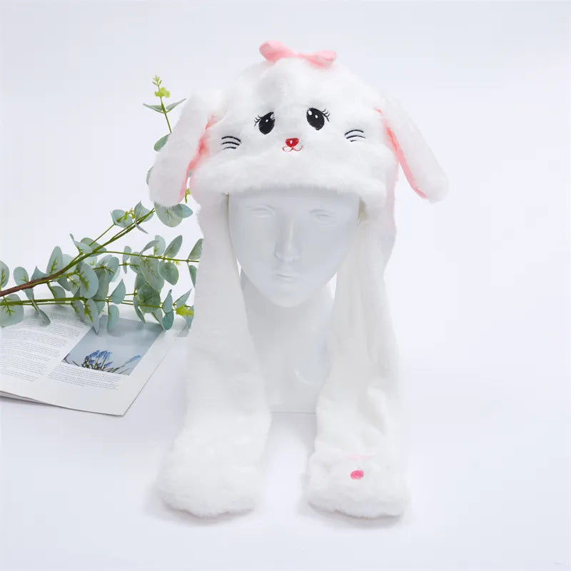 Urocza Czapka z Ruchomymi Uszami – Czapka BunnyBounce-Biała Kotka-Trend Polska