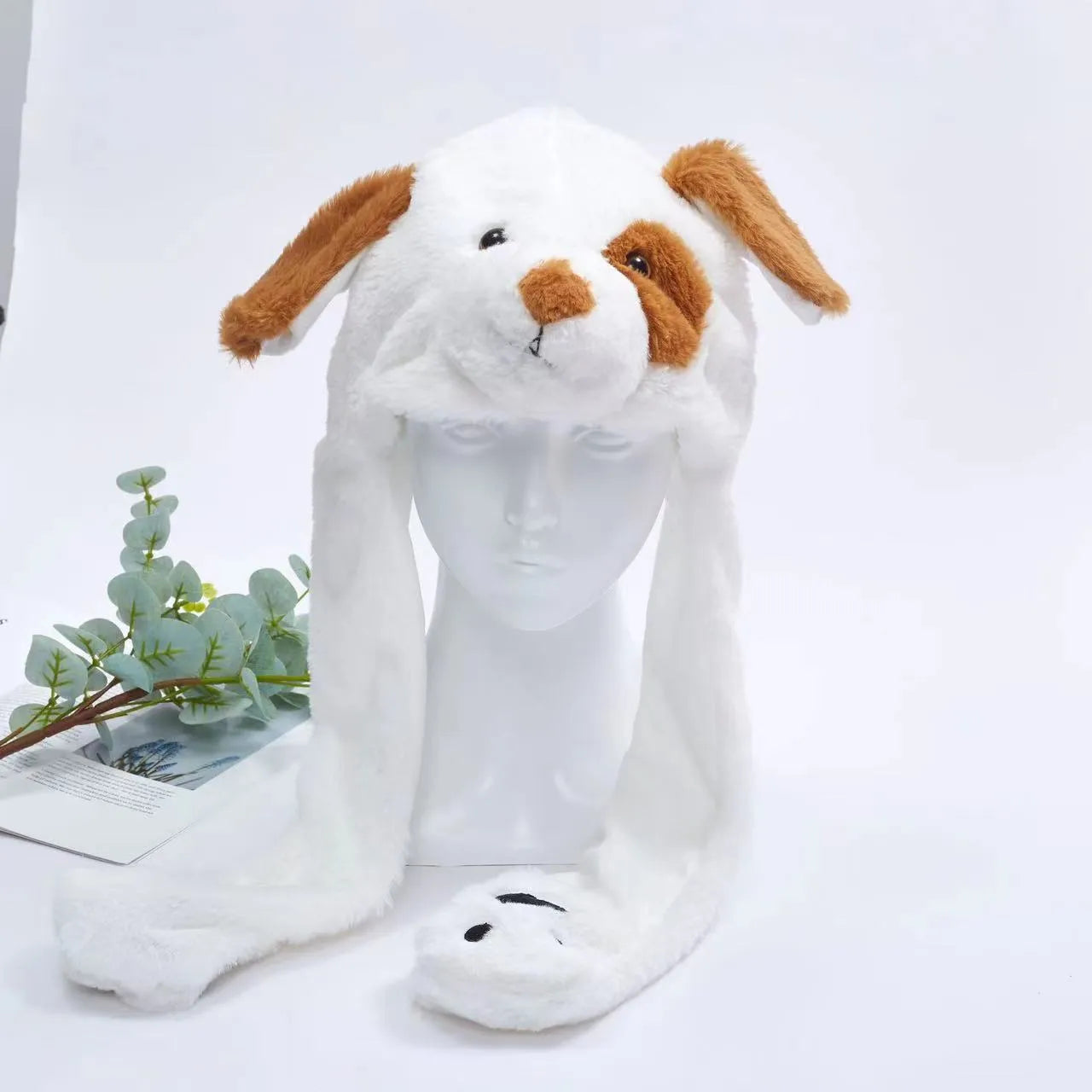 Urocza Czapka z Ruchomymi Uszami – Czapka BunnyBounce-Biały Pies-Trend Polska