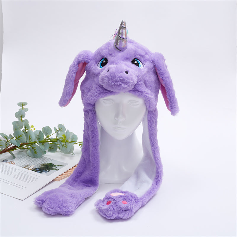 Urocza Czapka z Ruchomymi Uszami – Czapka BunnyBounce-Fioletowy Jednorożec-Trend Polska