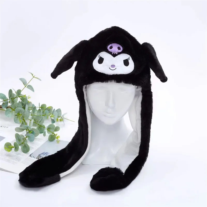 Urocza Czapka z Ruchomymi Uszami – Czapka BunnyBounce-Kuromi Czarny-Trend Polska