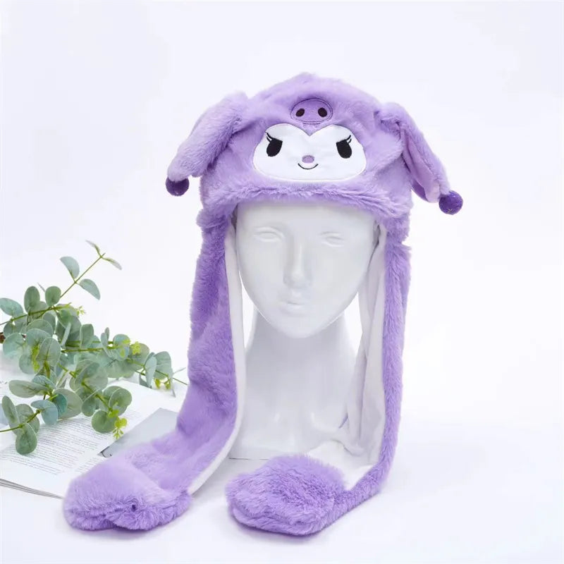 Urocza Czapka z Ruchomymi Uszami – Czapka BunnyBounce-Kuromi Fioletowy-Trend Polska