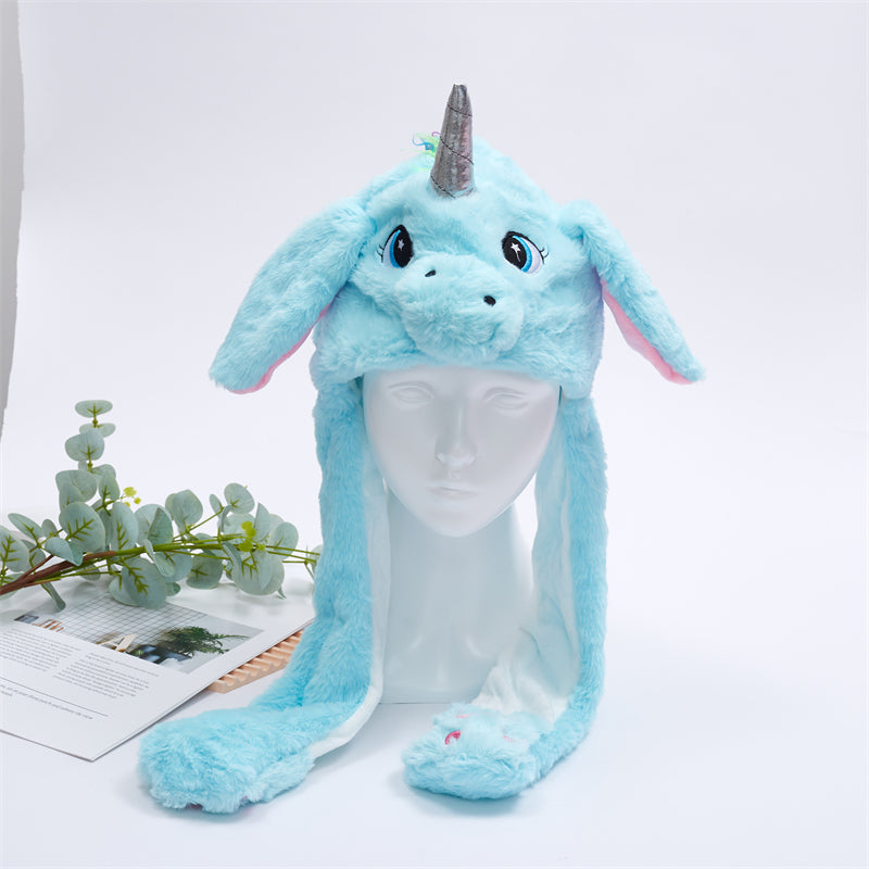 Urocza Czapka z Ruchomymi Uszami – Czapka BunnyBounce-Niebieski Jednorożec-Trend Polska