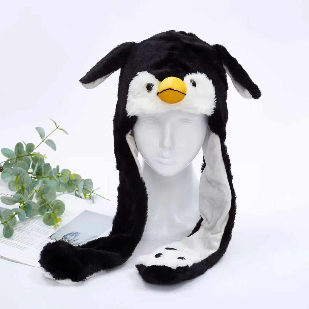Urocza Czapka z Ruchomymi Uszami – Czapka BunnyBounce-Pingwin-Trend Polska
