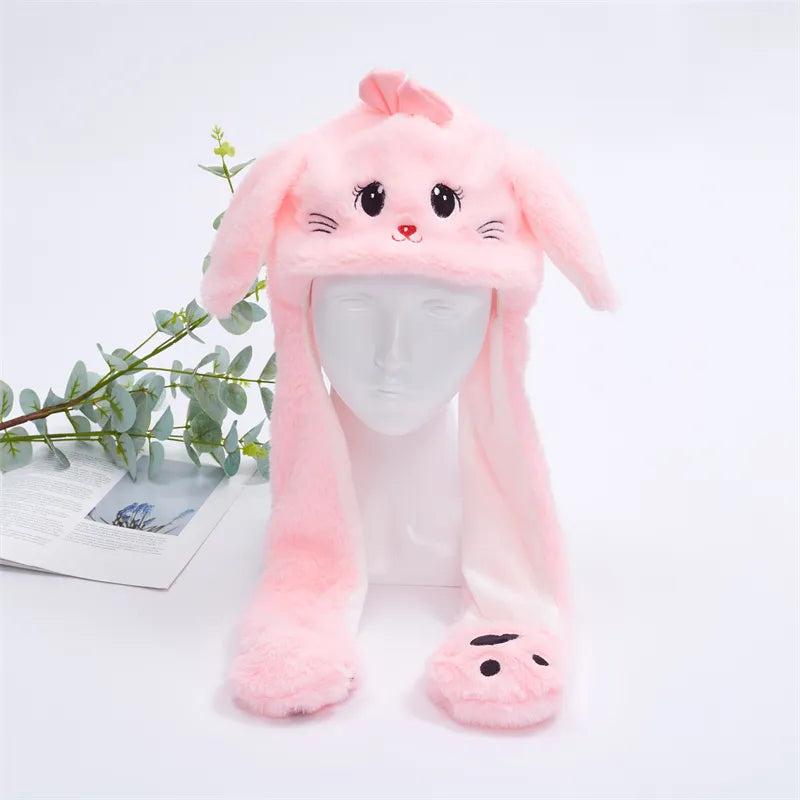 Urocza Czapka z Ruchomymi Uszami – Czapka BunnyBounce-Różowa Kotka-Trend Polska
