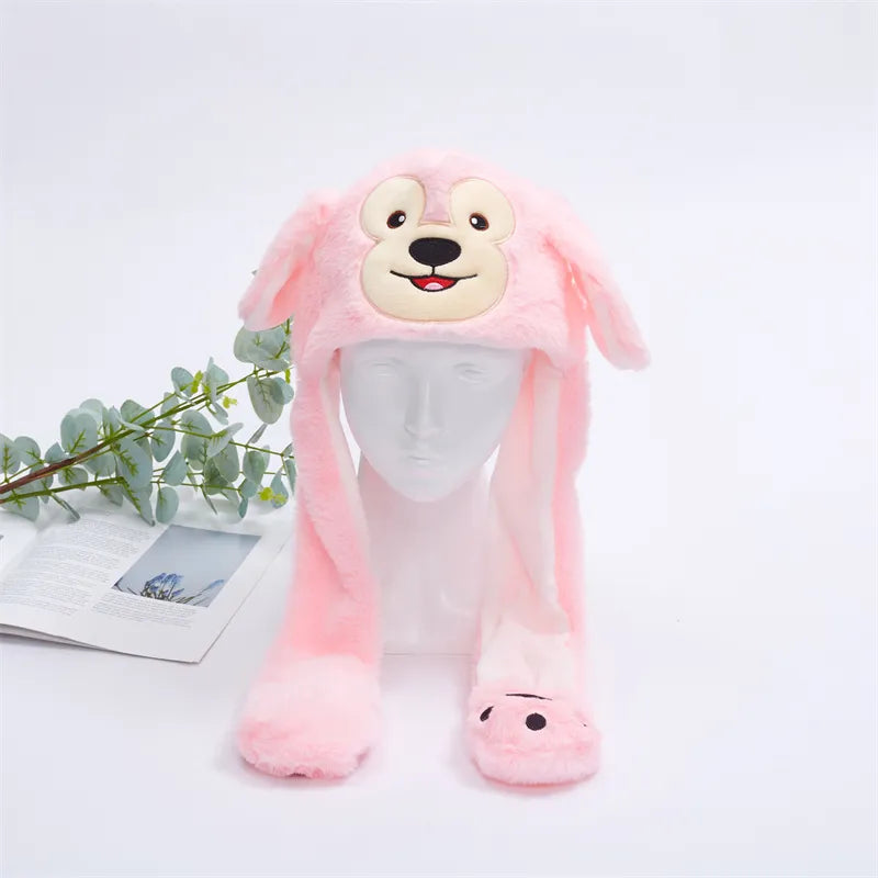 Urocza Czapka z Ruchomymi Uszami – Czapka BunnyBounce-Różowa Małpa-Trend Polska