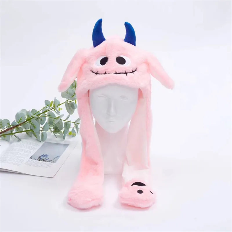 Urocza Czapka z Ruchomymi Uszami – Czapka BunnyBounce-Różowy Potwór Halloween-Trend Polska