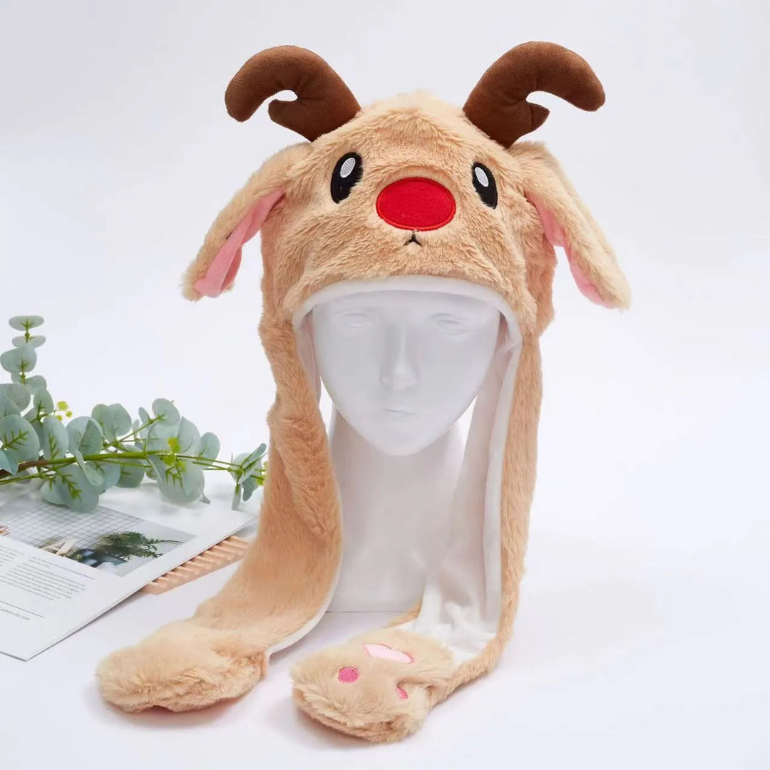 Urocza Czapka z Ruchomymi Uszami – Czapka BunnyBounce-Świąteczny Jeleń-Trend Polska