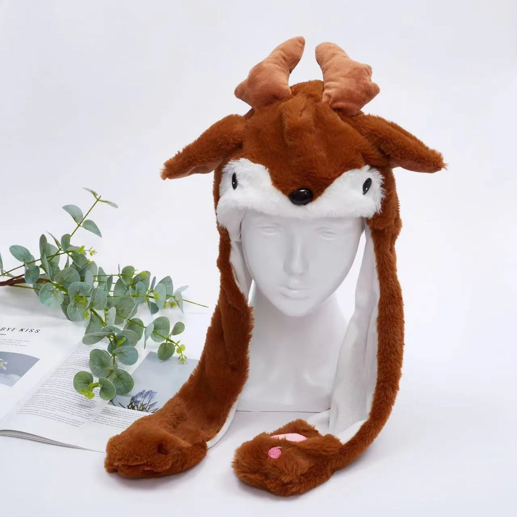 Urocza Czapka z Ruchomymi Uszami – Czapka BunnyBounce-Świąteczny Renifer-Trend Polska