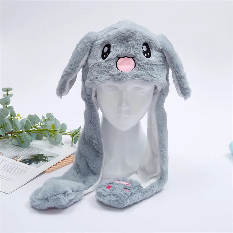 Urocza Czapka z Ruchomymi Uszami – Czapka BunnyBounce-Szary Królik-Trend Polska