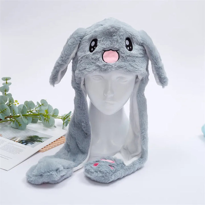 Urocza Czapka z Ruchomymi Uszami – Czapka BunnyBounce-Szary Królik-Trend Polska