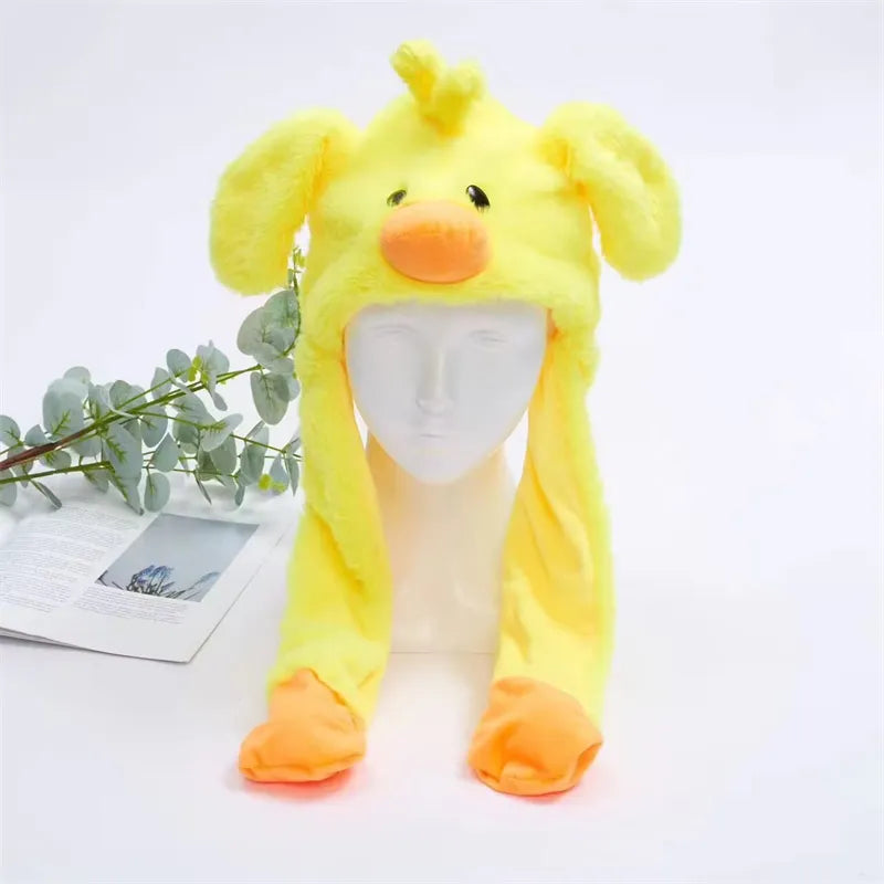 Urocza Czapka z Ruchomymi Uszami – Czapka BunnyBounce-Żółty Kurczak-Trend Polska