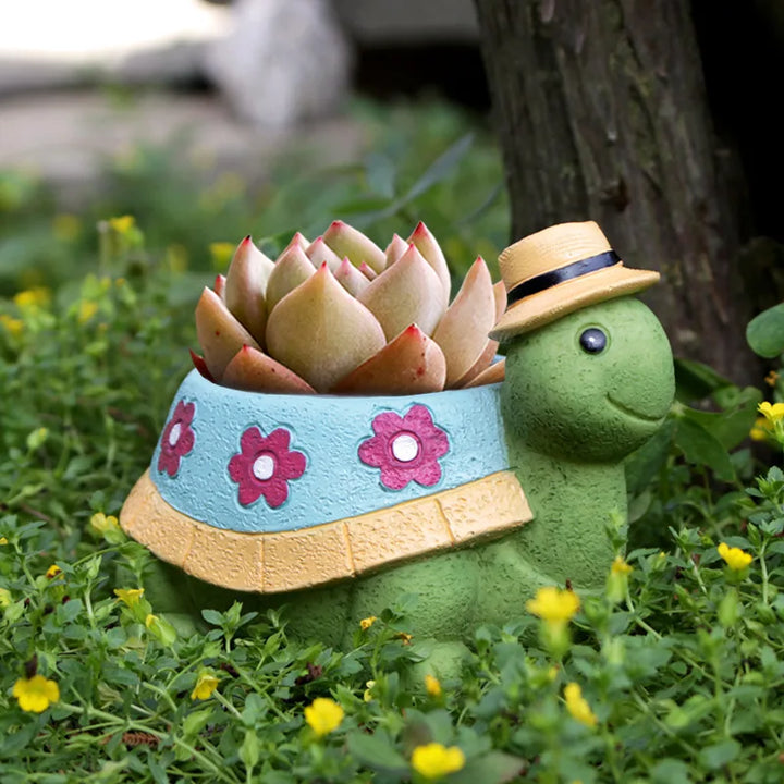 Urocza doniczka z roślinami do ogrodu w kształcie żółwia - TurtleBloom-Trend Polska