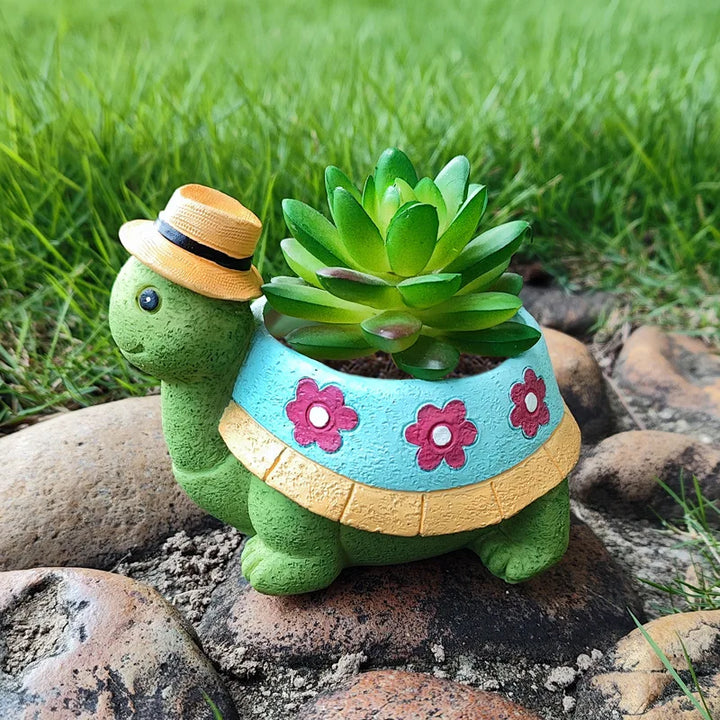 Urocza doniczka z roślinami do ogrodu w kształcie żółwia - TurtleBloom-Trend Polska