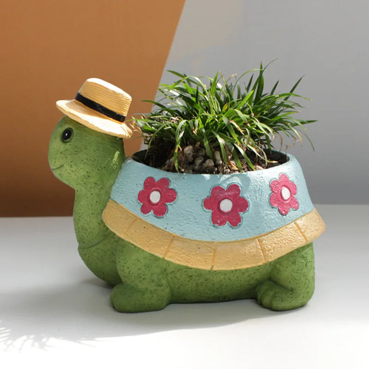 Urocza doniczka z roślinami do ogrodu w kształcie żółwia - TurtleBloom-Trend Polska