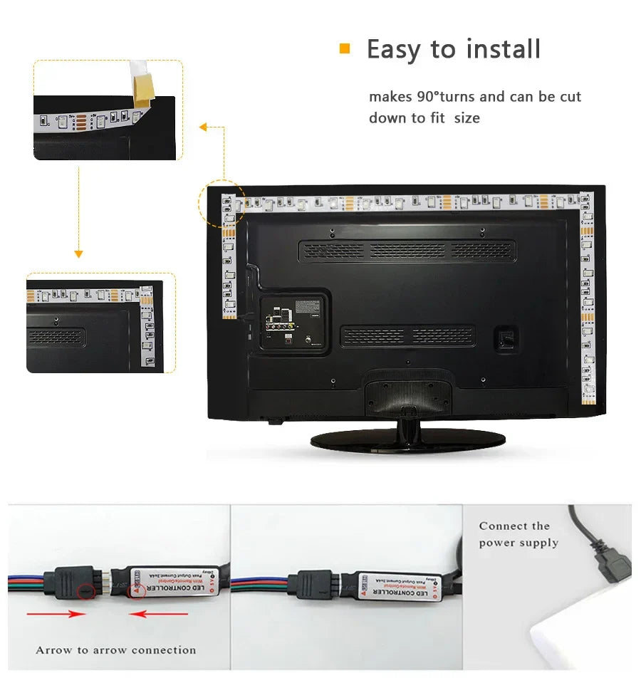 USB LED STRIPA Z ZMIANĄ KOLORY - RGB ŚWIATŁO DO DEKORACJI POKOI I OŚWIETLENIA TŁA TELEWIZORA-3-przyciskowy kontroler-1m-Trend Polska